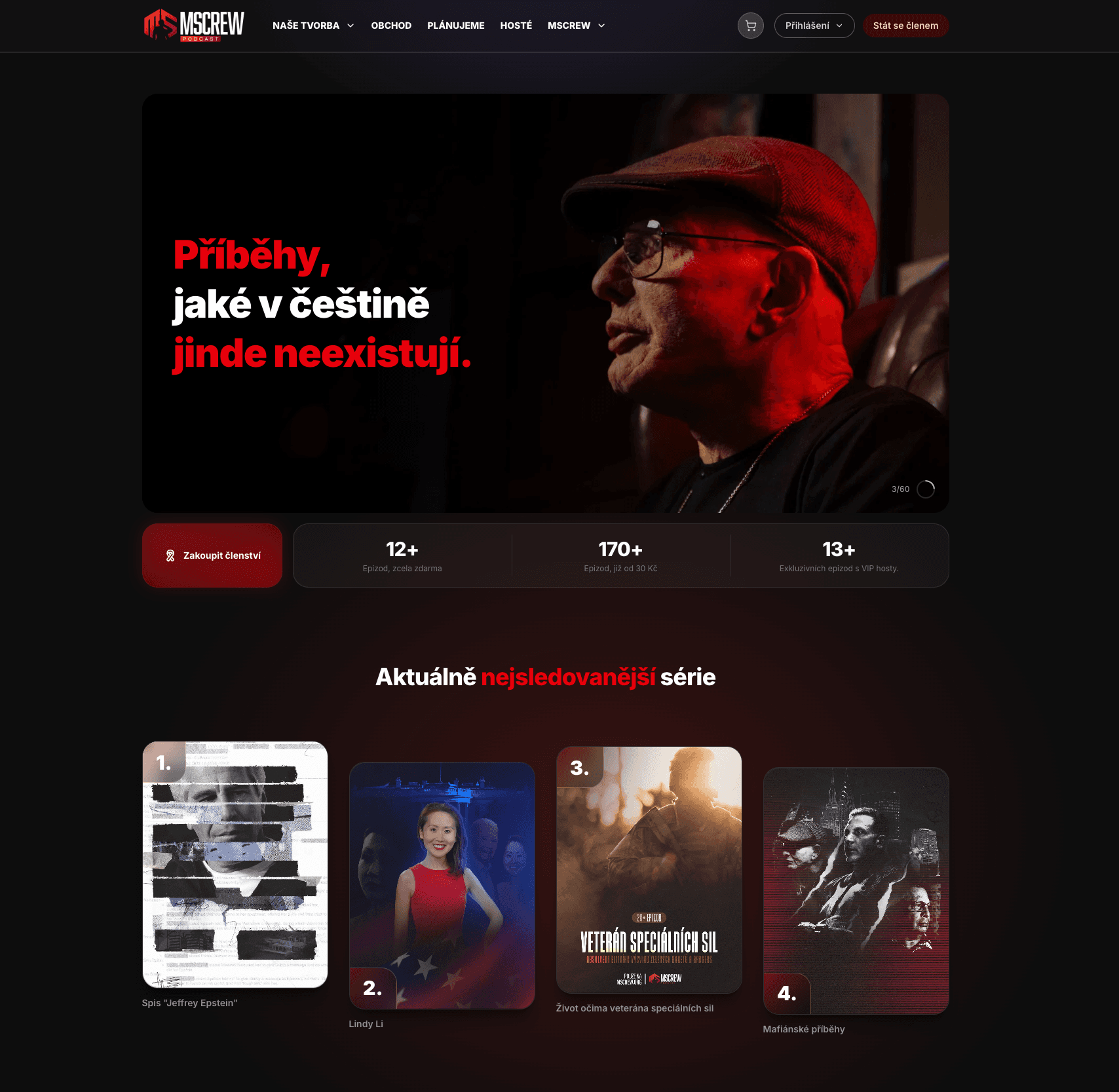 Náhled webu MSCrew.org — headless platforma pro media brand